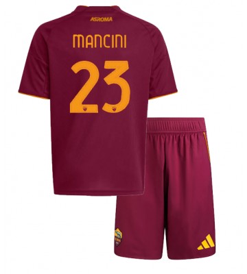 AS Roma Gianluca Mancini #23 Hemmaställ Barn 2025-26 Kortärmad (+ Korta byxor)